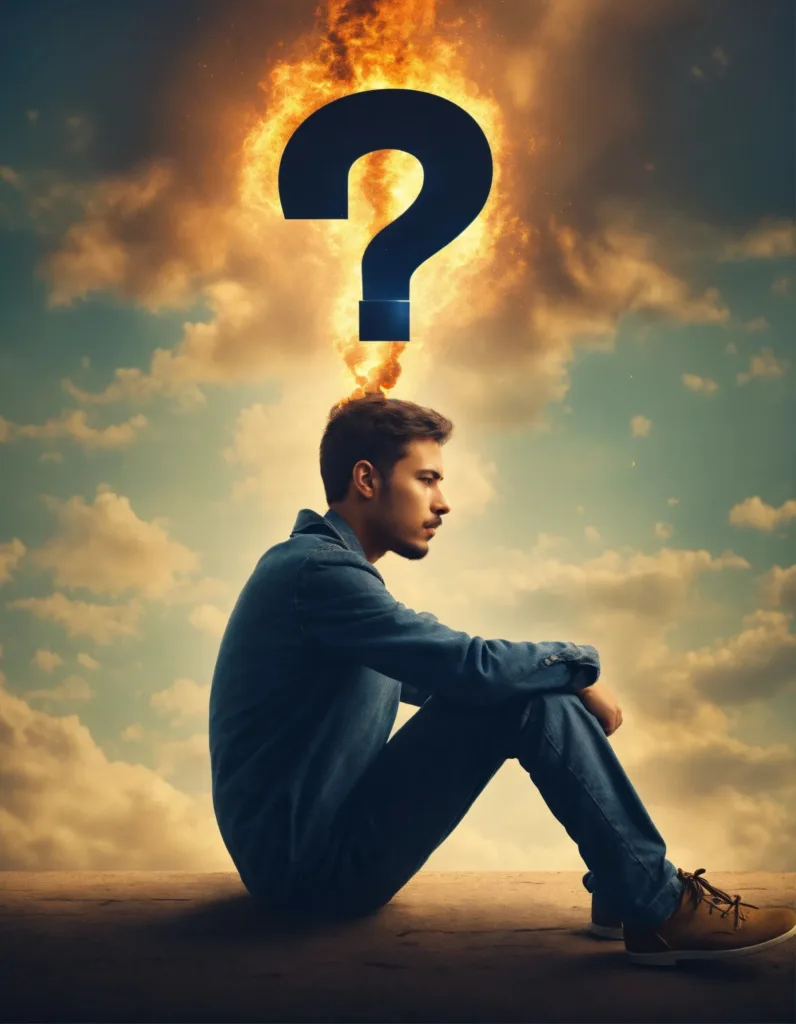 a person thinking and in their thoughts a question